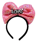 Led Işıklı 3 Farklı Fonksiyonda Yanan Gümüş Love Yazılı Fuşya Pembe Fiyonk Taç 20X17 cm (4745)-2