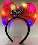 Led Işıklı 3 Farklı Fonksiyonda Yanan Gümüş Love Yazılı Fuşya Pembe Fiyonk Taç 20X17 cm (4745)-1