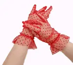 Kısa Boy Güpürlü Kırmızı Puantiyeli Tül Eldiven Kırmızı Renk (4745)-2