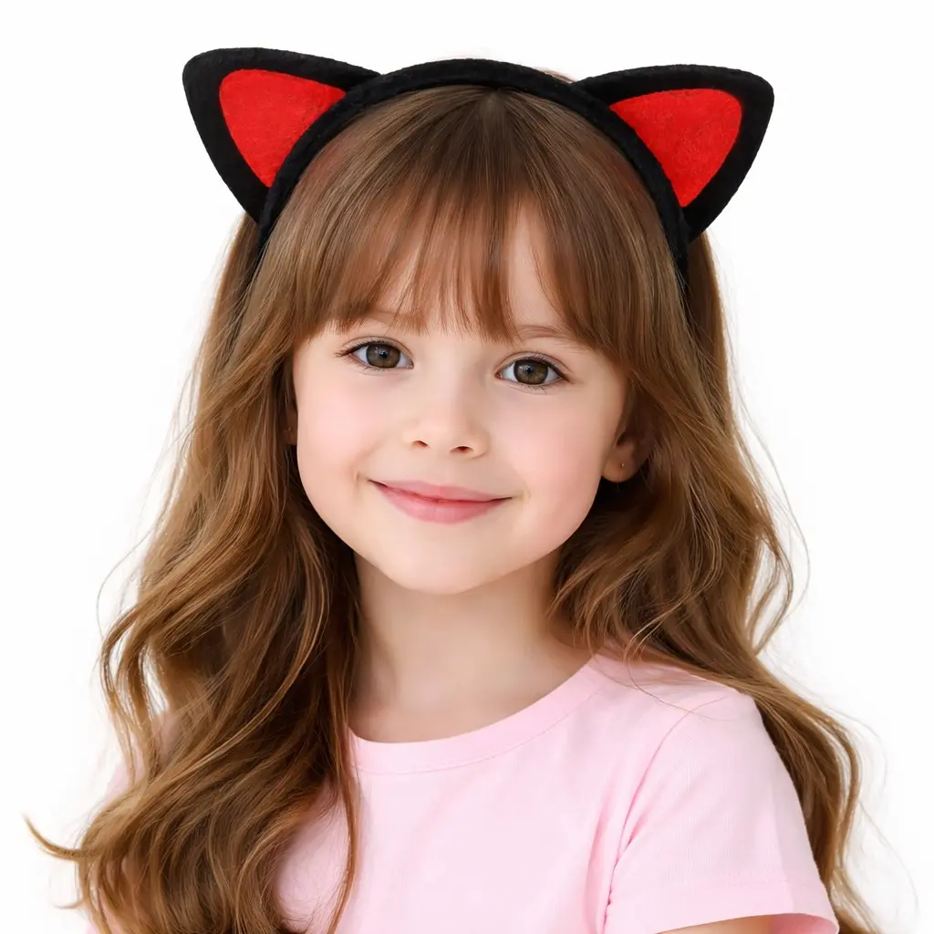 Peluş Kedi Kulak Taç Kırmızı Siyah – Çocuk Parti &amp;amp;amp; Kostüm Tacı (4745)