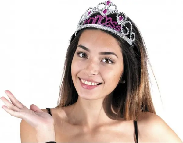 Gümüş Renk Prenses Yazılı Parti Tacı 60 cm (4745)