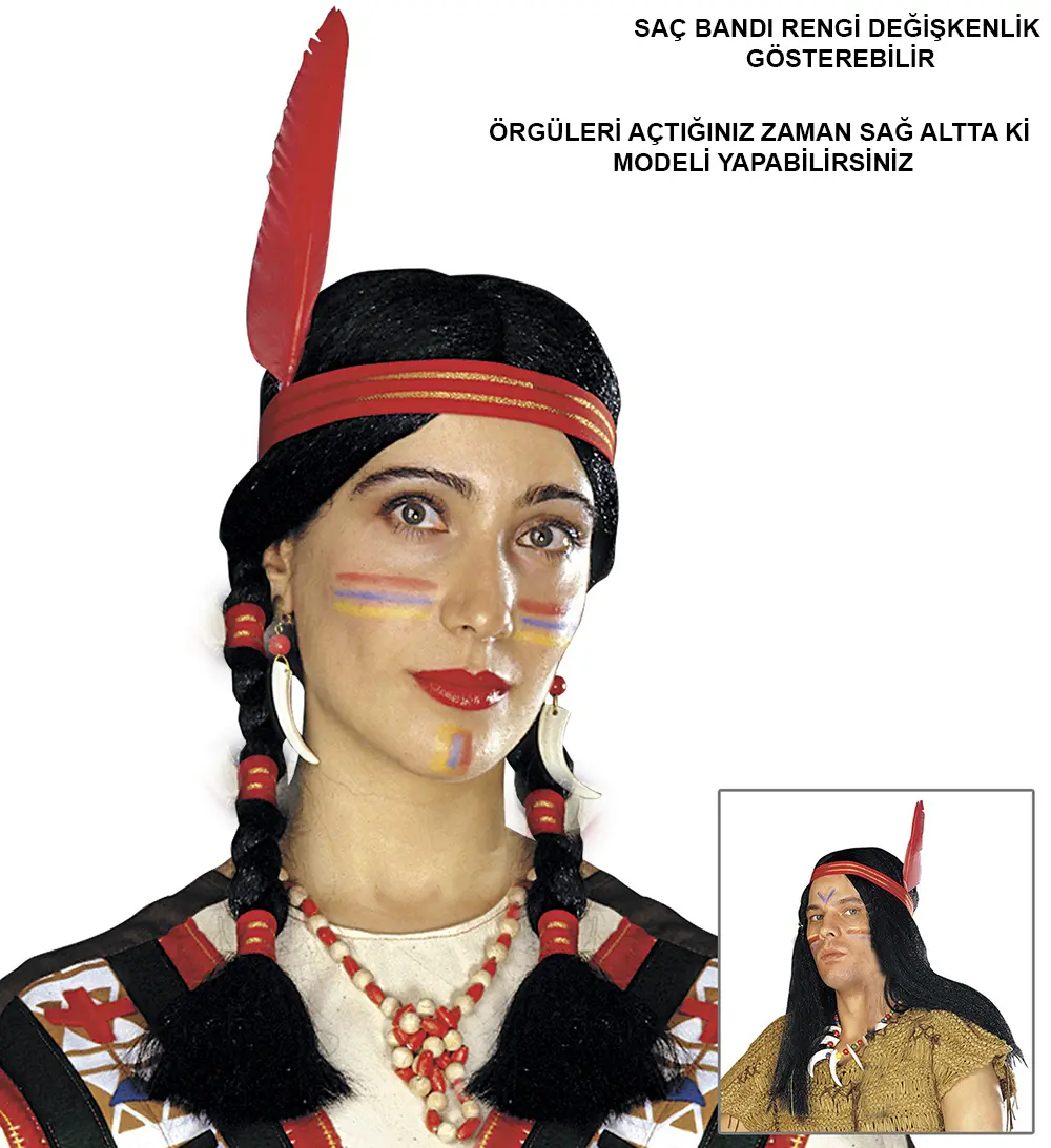 Tüylü Örgülü Hint Peruğu Kızılderili Peruğu (4745)