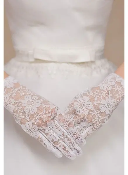 Beyaz Renk Kısa Dantelli Eldiven (4745)