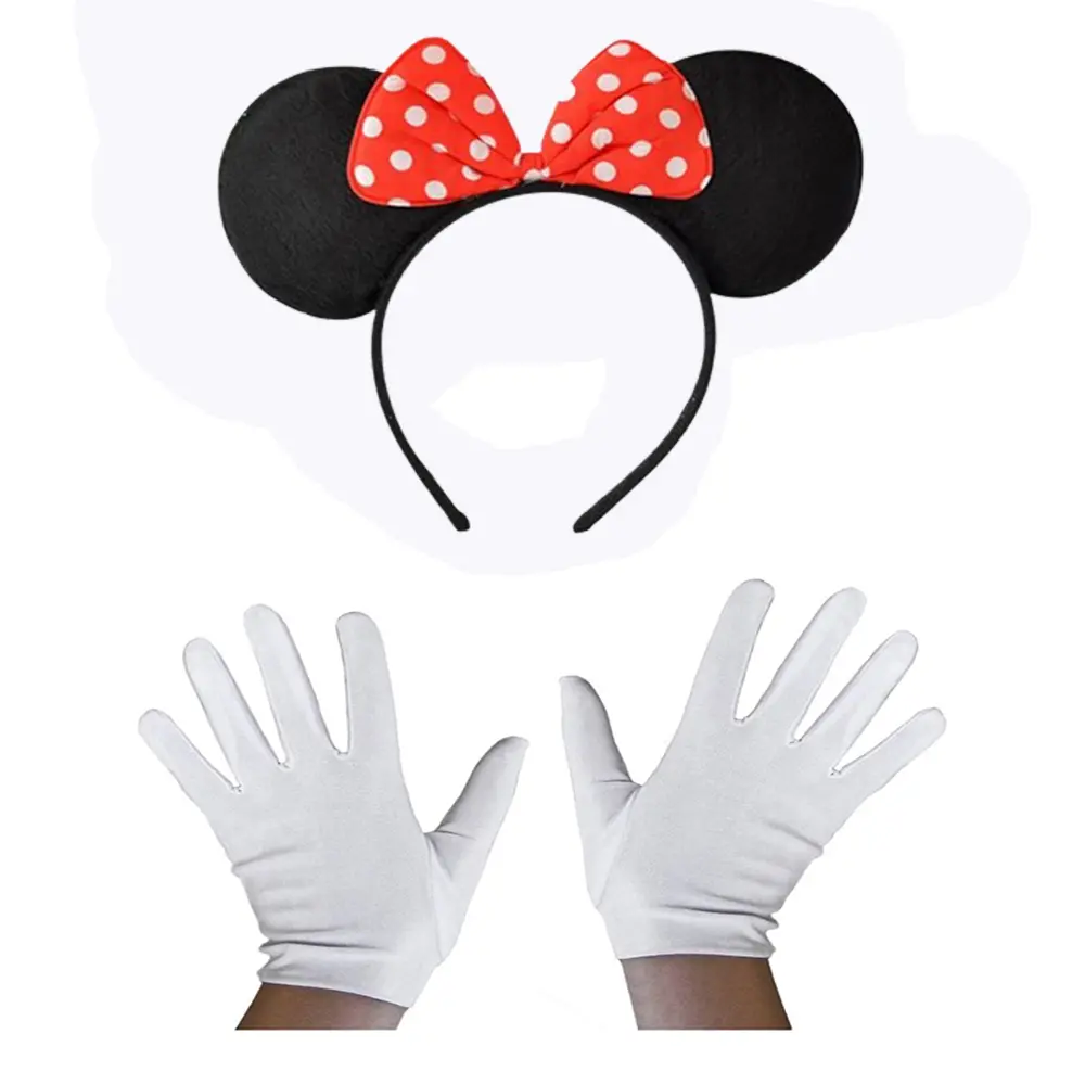 Kırmızı Fiyonklu Minnie Mouse Tacı ve Beyaz Eldiven Seti (4745)