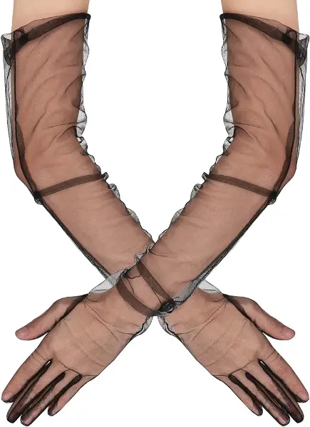 Uzun Boy Likralı Siyah Renk Yetişkin Mega Tül Eldiven 53 cm (4745)