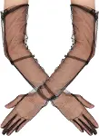 Uzun Boy Likralı Siyah Renk Yetişkin Mega Tül Eldiven 53 cm (4745)-1