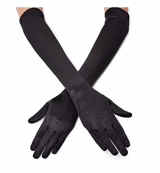 Siyah Renk Dirseğe Kadar Uzun Kumaş Eldiven 40 cm (4745)