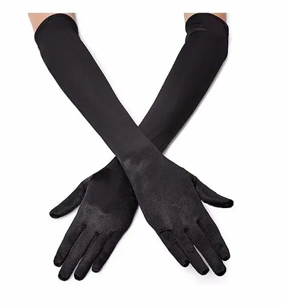 Siyah Renk Dirseğe Kadar Uzun Kumaş Eldiven 40 cm (4745)