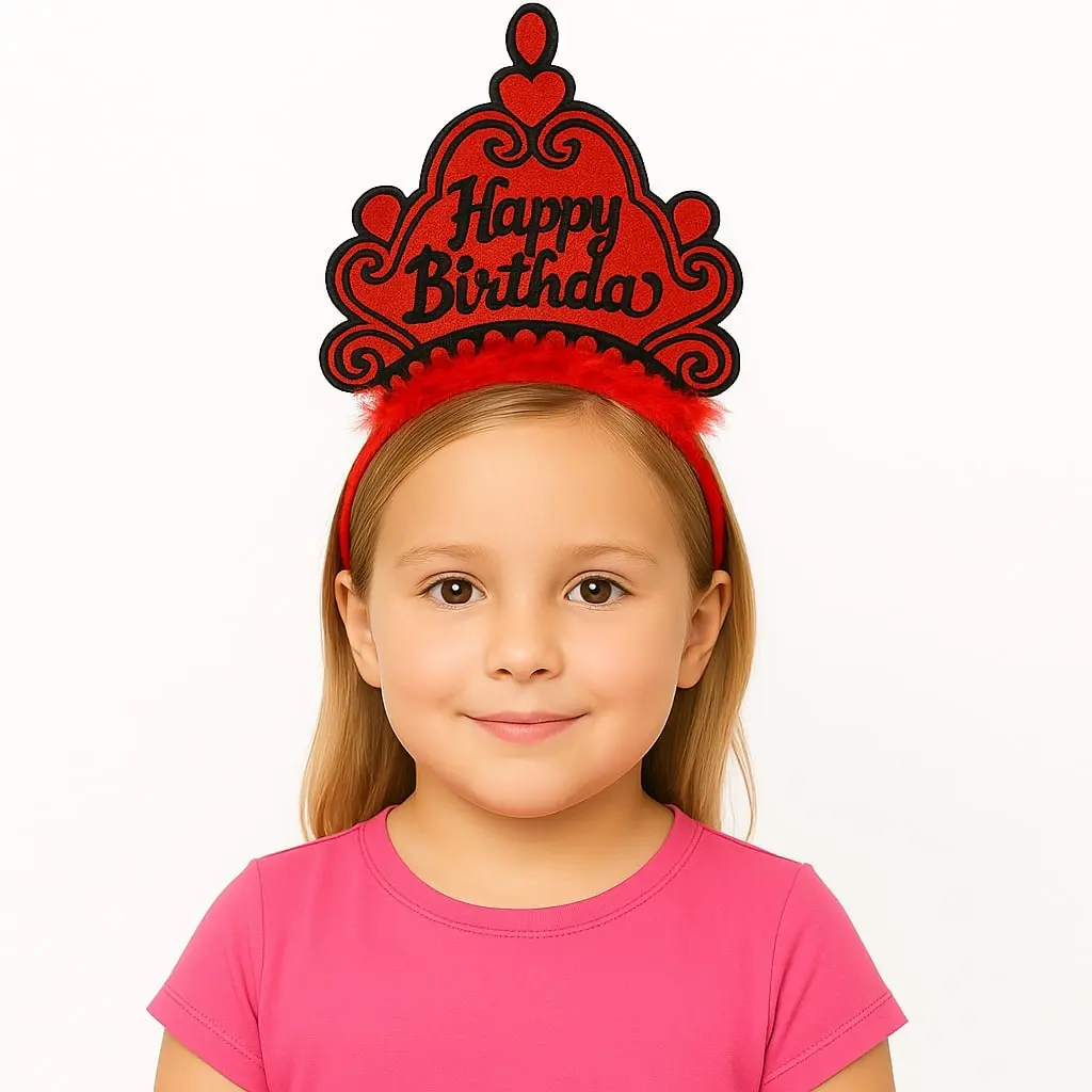 Kırmızı Happy Birthday Prenses Tacı – Doğum Günü Taç Aksesuarı (4745)