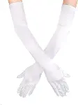 Beyaz Renk Dirseğe Kadar Uzun Kumaş Eldiven 40 cm (4745)-2