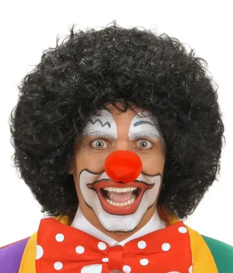 Siyah Renk Kıvırcık Afro Bonus Peruk Saç ve Kırmızı Sünger Burun Seti (4745)