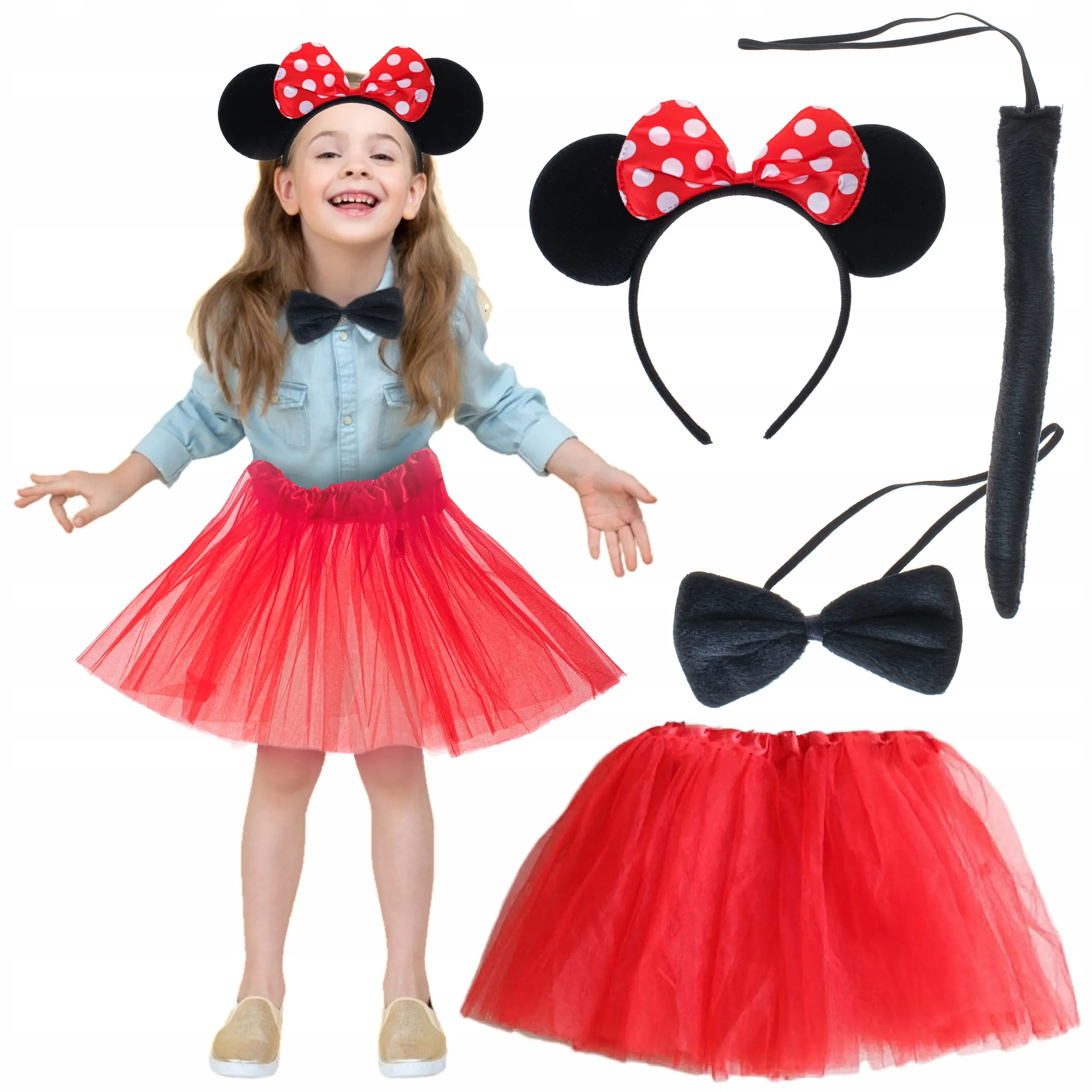 Minnie Mouse Kostüm Seti Etek Taç Kuyruk Papyon Gösteri Seti (4745)