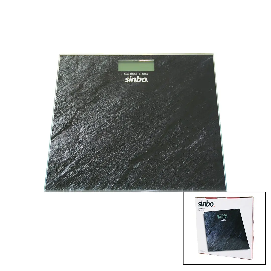 DİJİTAL - PİLLİ  CAM BANYO BASKÜLÜ  LCD EKRAN - SICAKLIK GÖSTERGELİ   180KG/50GR   26X26CM  SİNBO SBS-4450 (4745)
