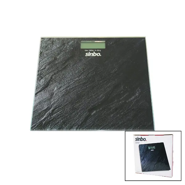 DİJİTAL - PİLLİ  CAM BANYO BASKÜLÜ  LCD EKRAN - SICAKLIK GÖSTERGELİ   180KG/50GR   26X26CM  SİNBO SBS-4450 (4745)
