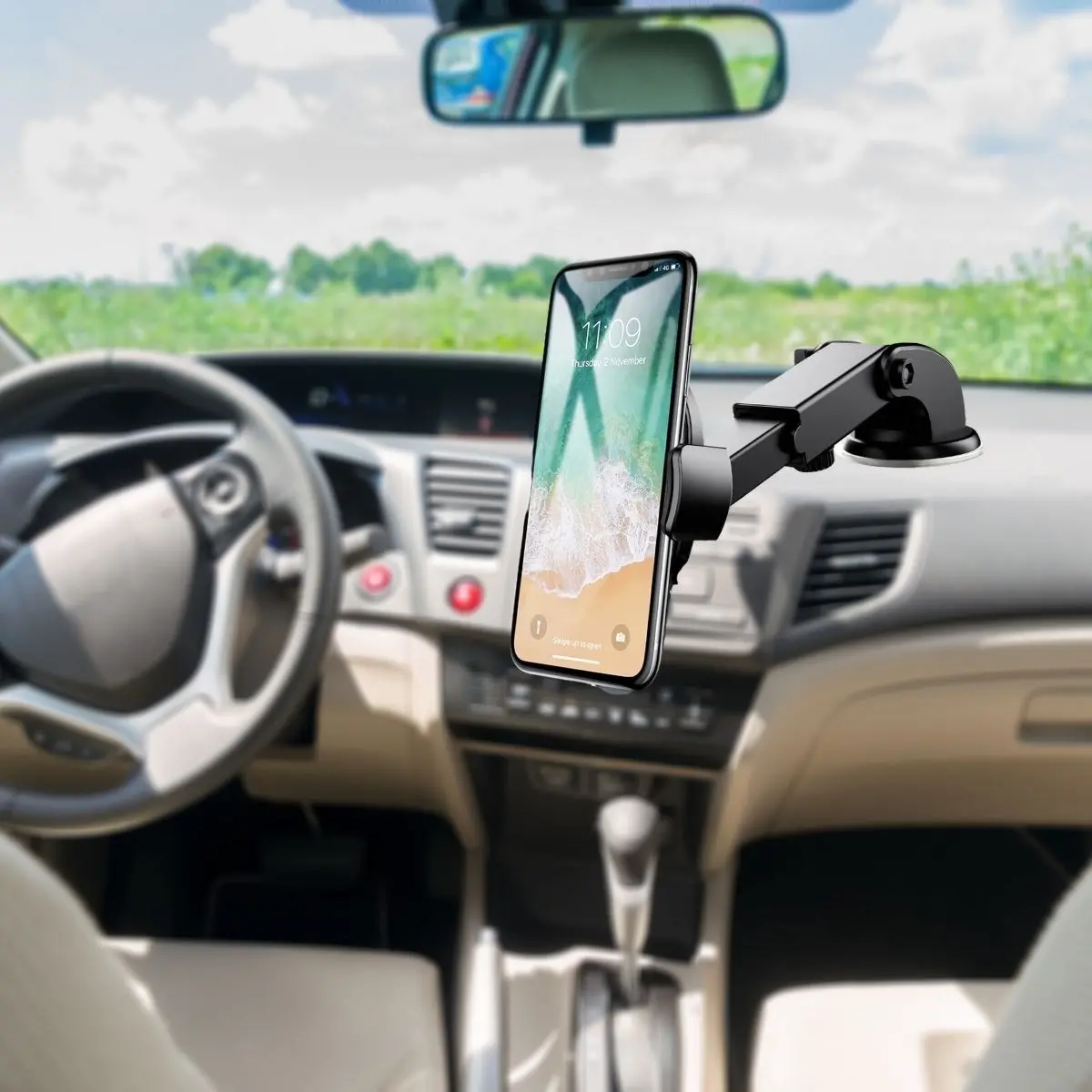 360 Derece Dönen Torpido Üstü Uzunluk Ayarlamalı Vantuzlu Teleskopik Araç Telefon Tutucu (4745)