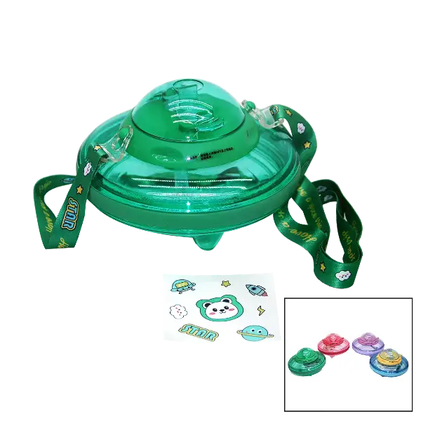 UFO MODELİ RENKLİ MİKA KRİSTAL SULUK MATARA PİPETLİ - TAŞIMA ASKILI 550ML ( HERHANGİ BİR RENK  GÖNDERİLİR )  (4745)