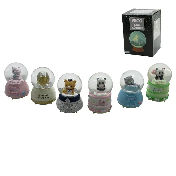 BÜYÜK BOY - 10CM PİLLİ - IŞIKLI MÜZİKLİ KAR KÜRESİ CAM HAYVAN FİGÜRLÜ - DESEN MİX RENKLİ HERHANGİ BİR TANESİ GÖNDERİLİR (4745)