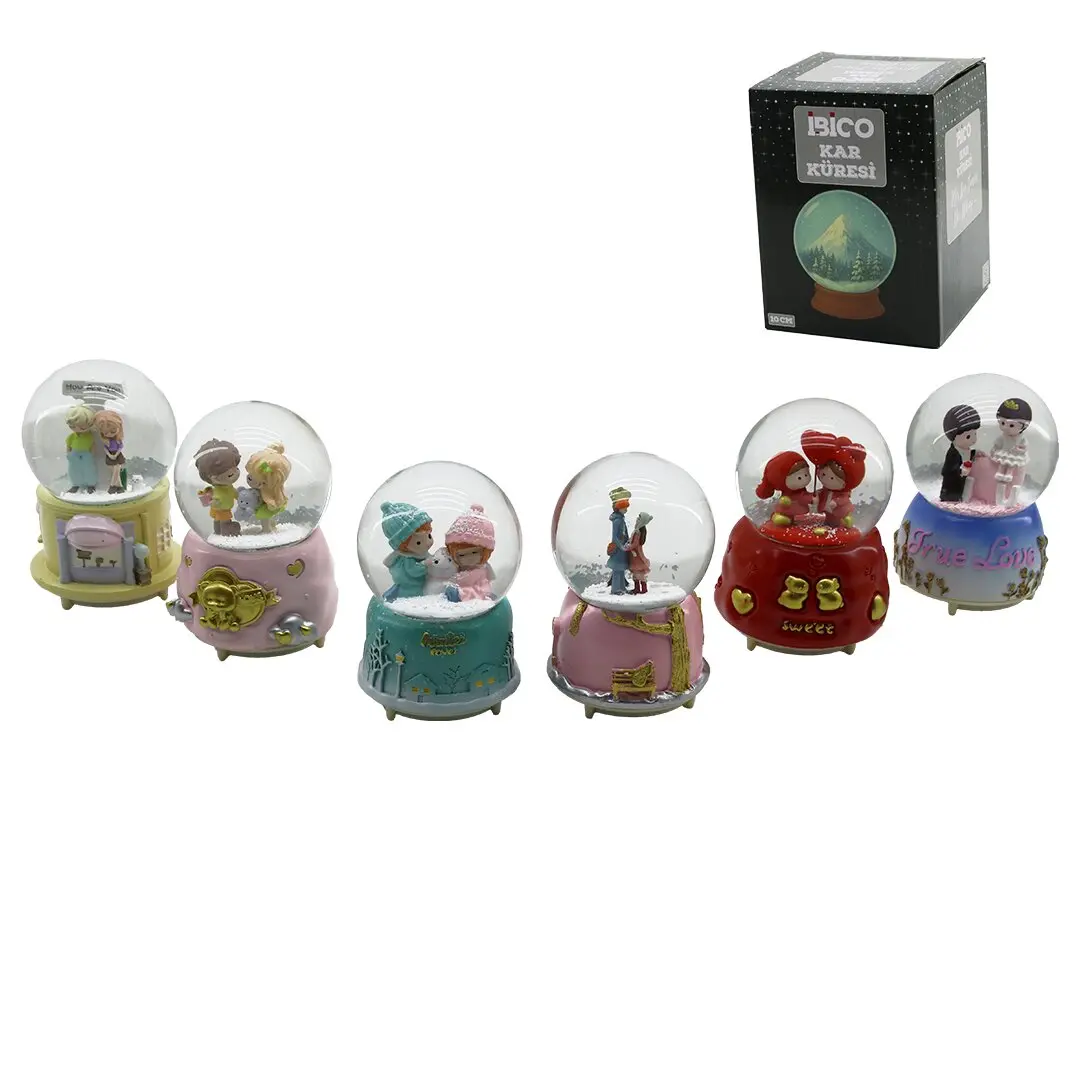 BÜYÜK BOY - 10CM PİLLİ - IŞIKLI MÜZİKLİ KAR KÜRESİ CAM İNSAN FİGÜRLÜ - DESEN MİX RENKLİ HERHANGİ BİR TANESİ GÖNDERİLİR (4745)