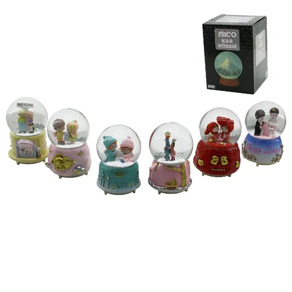 BÜYÜK BOY - 10CM PİLLİ - IŞIKLI MÜZİKLİ KAR KÜRESİ CAM İNSAN FİGÜRLÜ - DESEN MİX RENKLİ HERHANGİ BİR TANESİ GÖNDERİLİR (4745)
