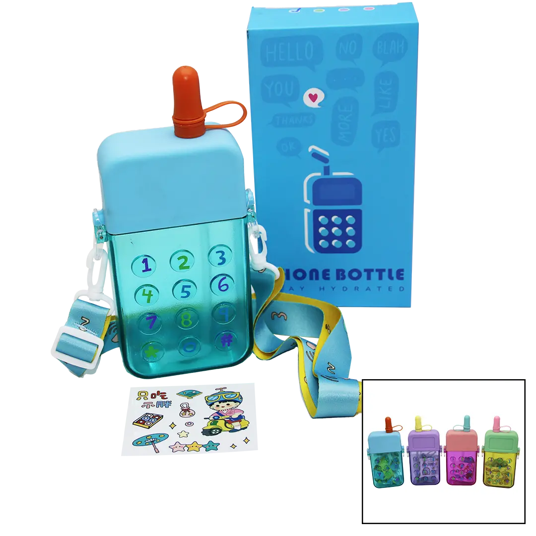 TELEFON MODELİ RENKLİ MİKA KRİSTAL SULUK MATARA PİPETLİ - VİDALI KAPAK - ASKILI 300ML (4745)