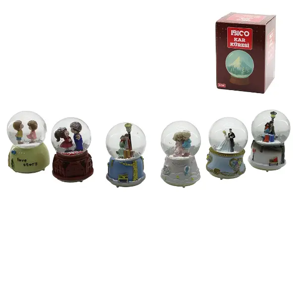 ORTA BOY - 8CM PİLLİ - IŞIKLI MÜZİKLİ KAR KÜRESİ CAM İNSAN FİGÜRLÜ - DESEN MİX RENKLİ HERHANGİ BİR TANESİ GÖNDERİLİR (4745)