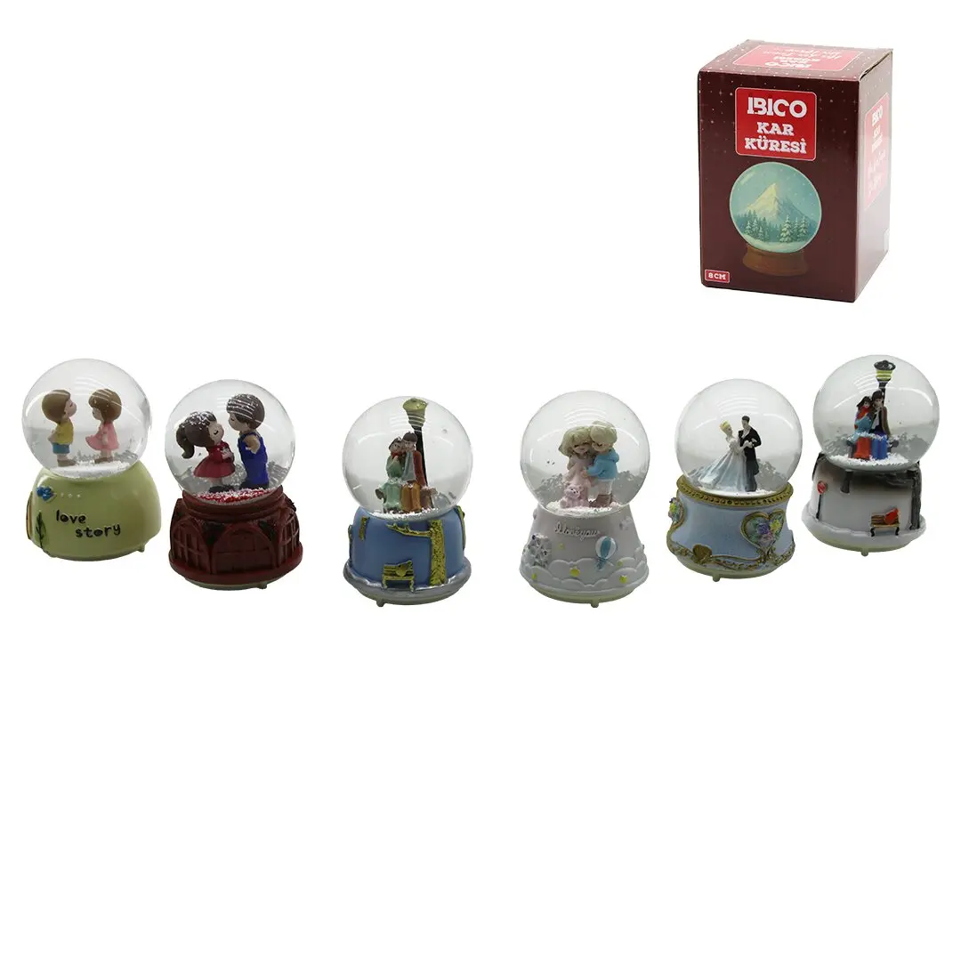 ORTA BOY - 8CM PİLLİ - IŞIKLI MÜZİKLİ KAR KÜRESİ CAM İNSAN FİGÜRLÜ - DESEN MİX RENKLİ HERHANGİ BİR TANESİ GÖNDERİLİR (4745)