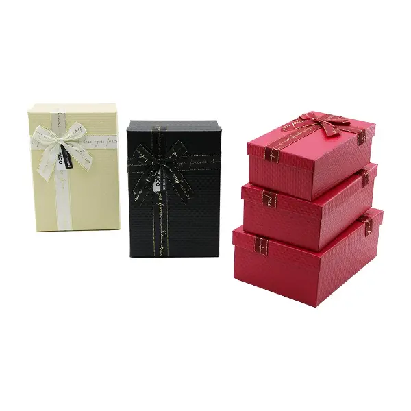 3PCS D.DÖRTGEN MAT MİX RENKLİ - KABARTMA DESEN KARTON HEDİYE KUTUSU KURDELALI 22.5X15.5-20.5X13.5-18.5X11.5CM (4745)