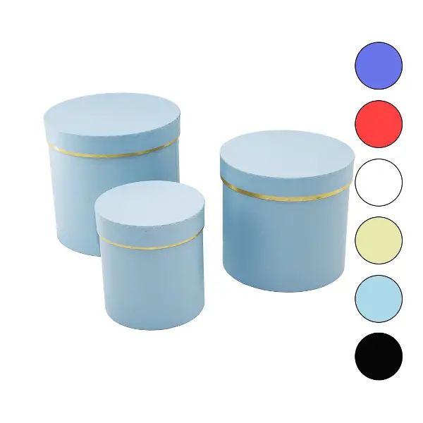 3PCS YUVARLAK MAT RENKLİ - DÜZ RENK KARTON HEDİYE KUTUSU 18-16-12CM (4745)