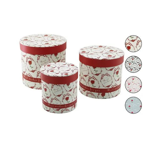 3PCS YUVARLAK ÇİÇEK DESENLİ - MİX RENKLİ KARTON HEDİYE KUTUSU 18-16-12CM (4745)
