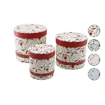 3PCS YUVARLAK ÇİÇEK DESENLİ - MİX RENKLİ KARTON HEDİYE KUTUSU 18-16-12CM (4745)-1