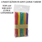 RENKLİ - 1000 ADET AHŞAP ELİŞİ - DİL ÇUBUK 15CM X 1.8CM (4745)-2