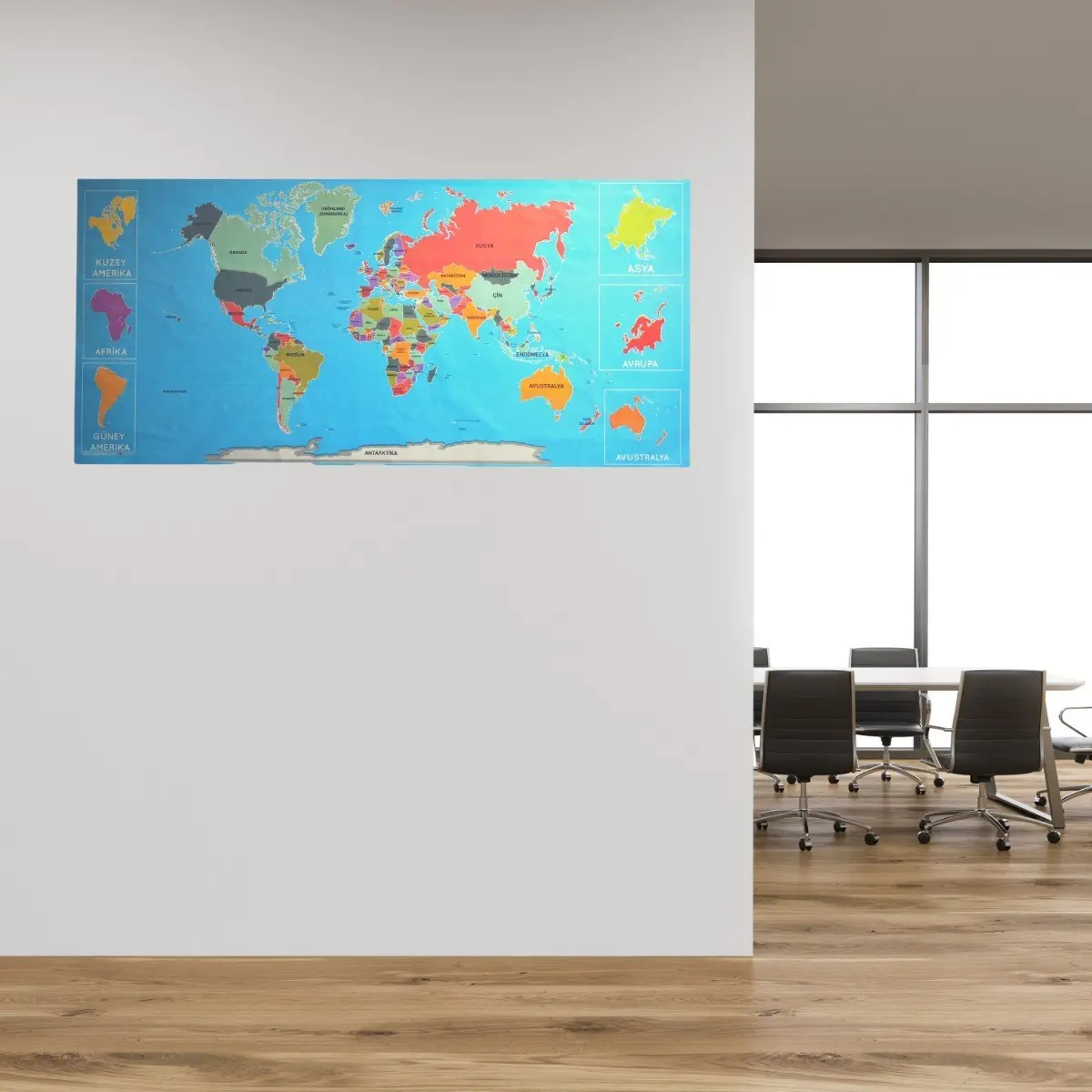 Renkli&nbsp;Atlas Dünya&nbsp;Haritası Manyetik Yapıştırıcı Gerektirmeyen Duvar Stickerı 118 CM * 56 CM (4745)