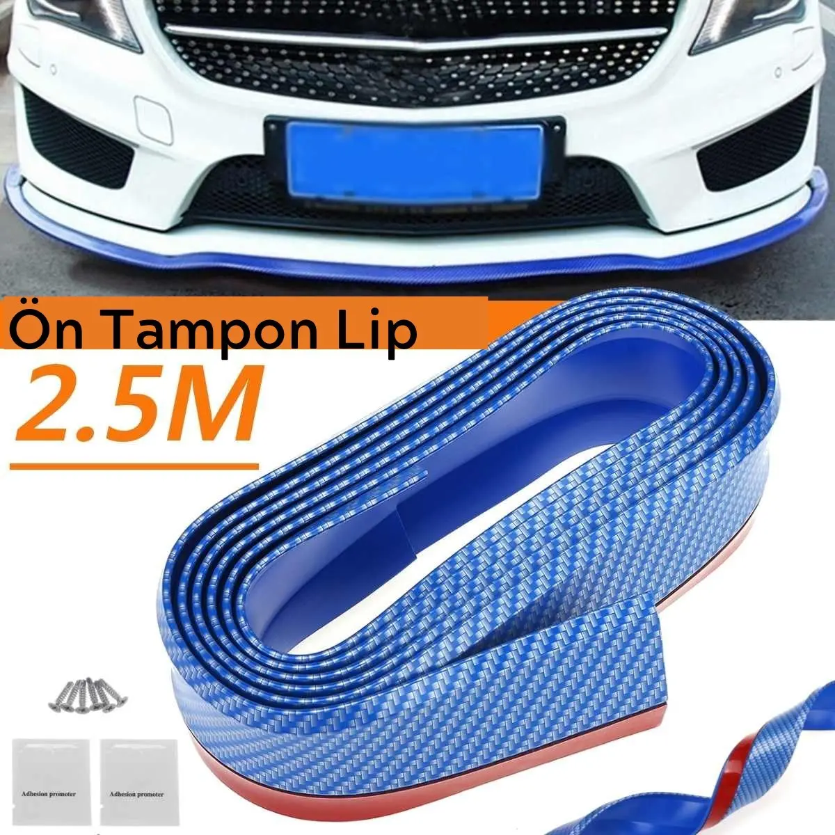 Mavi 2,5 Metre Araba Oto Ön Tampon Koruyucu Kauçuk Pratik Tampon Şerit Bant Döşeme Kiti (4745)