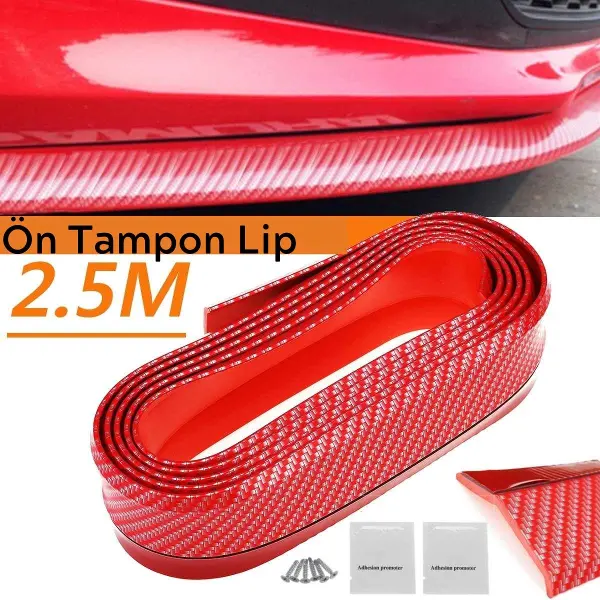 Kırmızı Renkli 2,5 Metre Araba Oto Ön Tampon Koruyucu Kauçuk Pratik Tampon Şerit Bant Döşeme Kiti (4745)