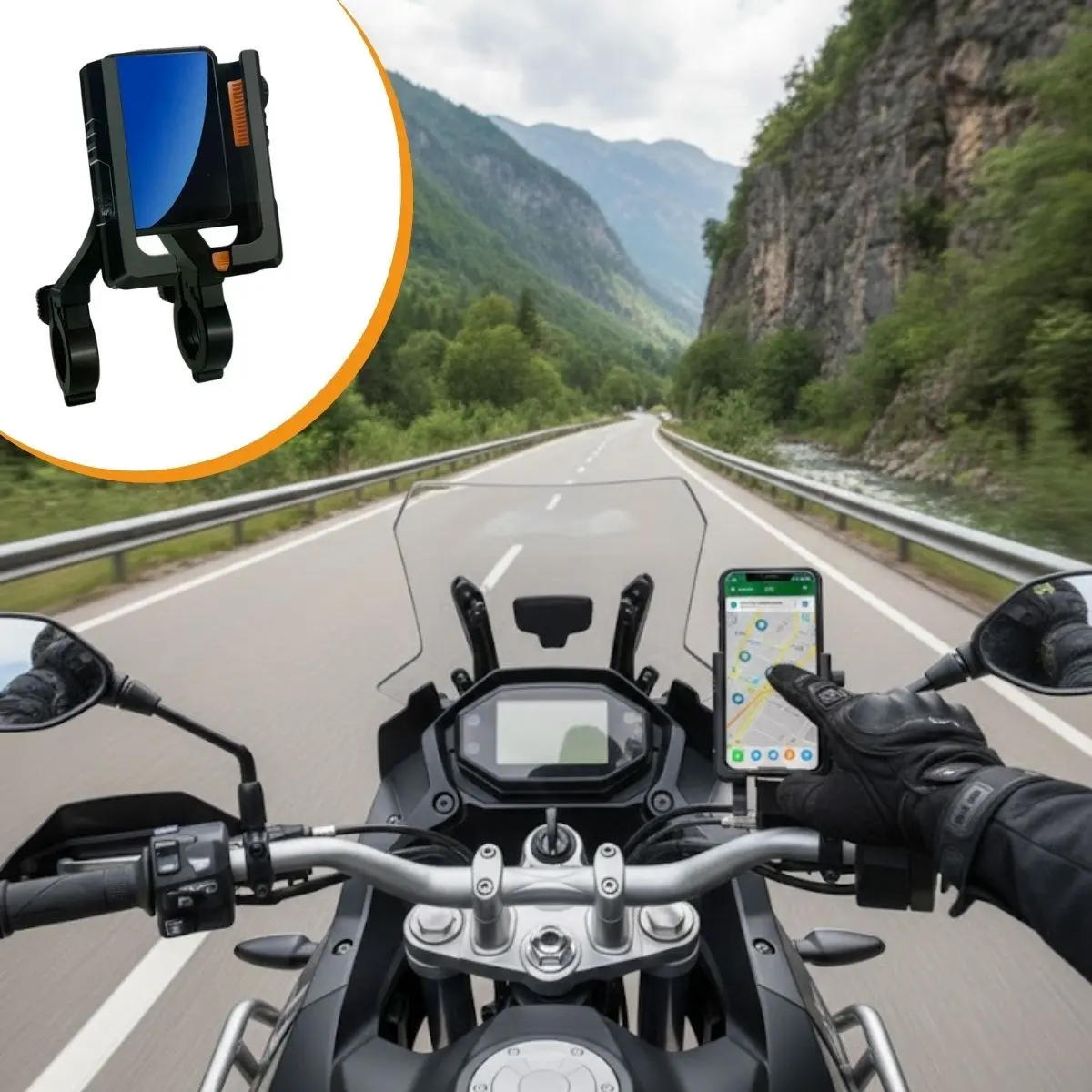 Evrensel Motosiklet Telefon Tutucu – Kaymaz, Kilitlenebilir Güvenli Tutuşlu, 360° Ayarlanabilir Gidon Bağlantılı Akıllı Telefon Aparatı (4745)