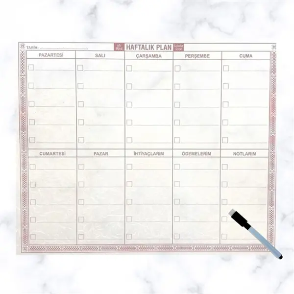 Şeffaf Kendiliğinden Yapışkanlı Kalemli Haftalık Planlayıcı 40cm-50cm (4745)