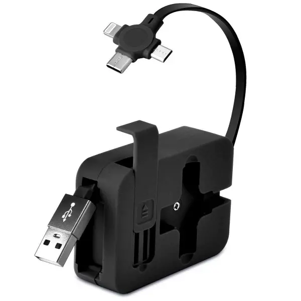 Cep Tipi Telefon Tutuculu Makaralı Uzayıp Kısalabilen 3&amp;apos;ü 1 Arada USB Şarj Kablosu (4745)