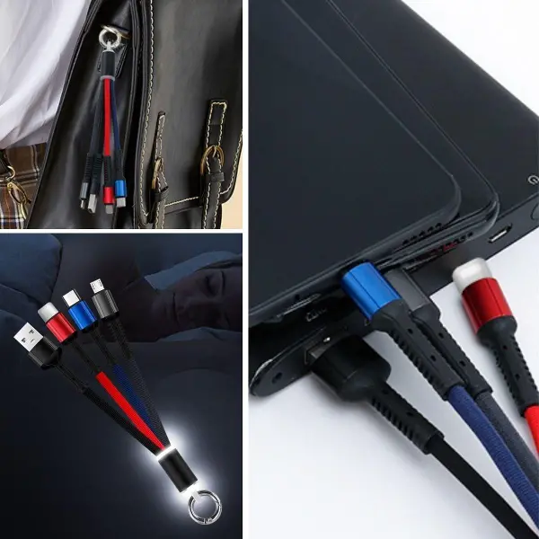 Işıklı Anahtarlık Model 3 in 1 USB Çıkışlı MİKRO,TYPE-C ve İphone Uyumlu Şarj Kablosu (4745)