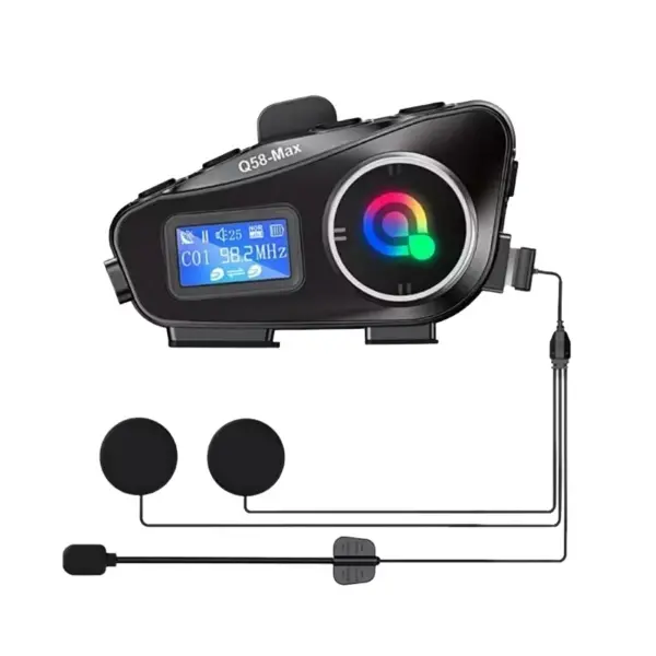 Q58 Motorsikletler İçin Fener Özellikli SD Kart Bölümlü LCD Ekranlı Kablosuz Bluetooth Kulaklıklı – Suya Dayanıklı Kask Kulaklığı (4745)