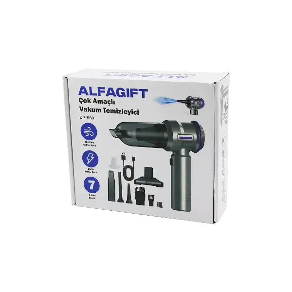 OTO ARAÇ TYPE-C SARJLI EL TİPİ BASINÇLI HAVA ÜFLEME - SÜPÜRGE 7 BAŞLIK 100W DP-568 (4745)