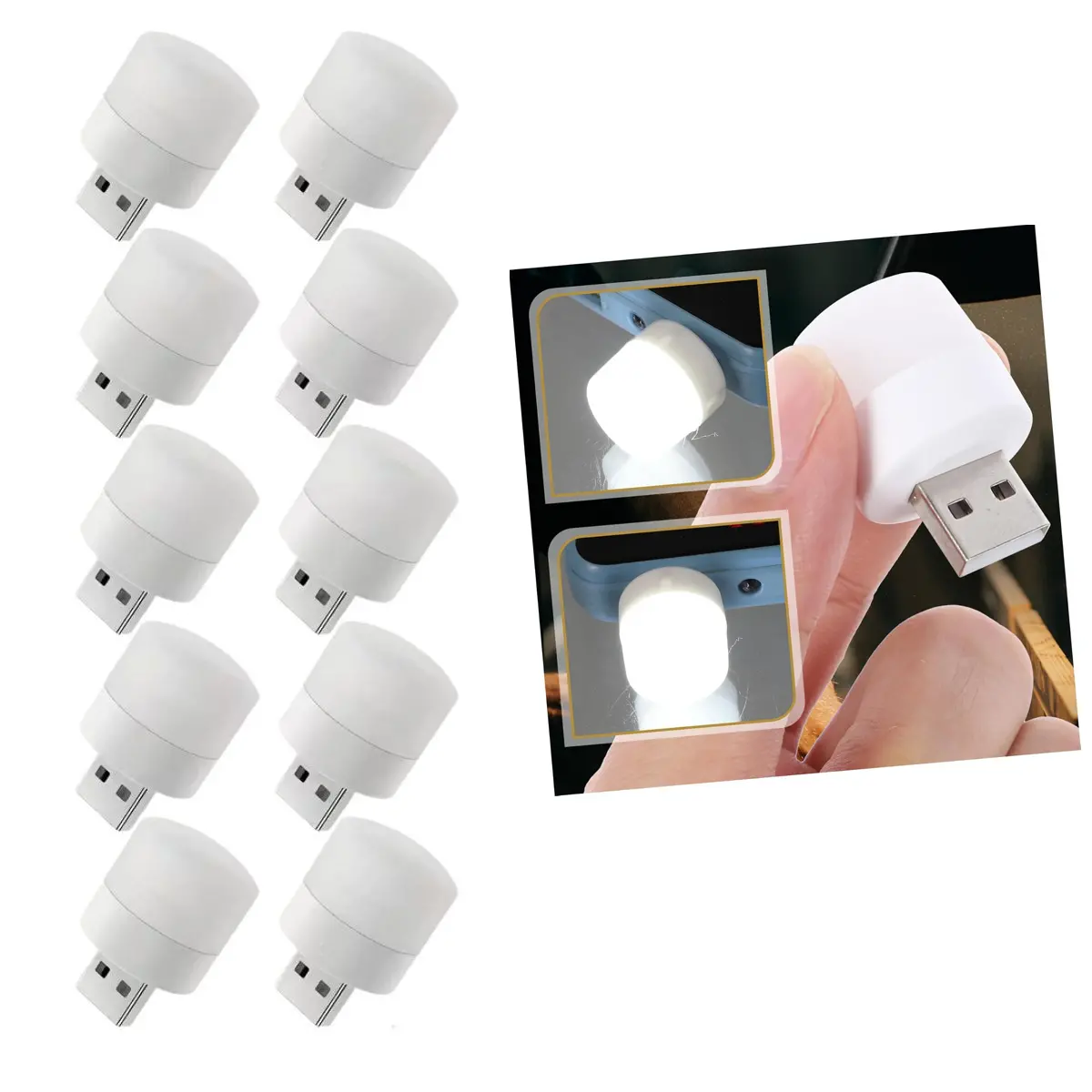 USB Mini Top LED 10’lu Aydınlatma Seti – Beyaz Renkli Gece Lambası, Enerji Tasarruflu Mikro LED Işıklar (4745)