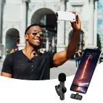 Type C Uyumlu İphone Dönüştürücülü Kablosuz Yaka Mikrofonu Android ve İphone Uyumlu Mini Mikrofon (4745)-1