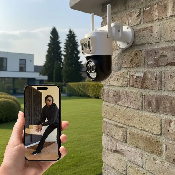3 Kameralı Kablolu Akıllı Güvenlik Kamerası – 360° PTZ Hareketli, Çift Antenli, WiFi IP, Gece Görüşlü Dış Mekan Kamera (4745)