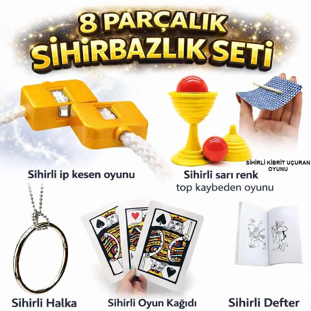 8’li Sihirbazlık Seti (Kibrit, Defter, Halka, Kupa, İp, 3’lü Kart) (4745)