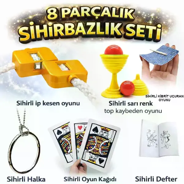 8’li Sihirbazlık Seti (Kibrit, Defter, Halka, Kupa, İp, 3’lü Kart) (4745)