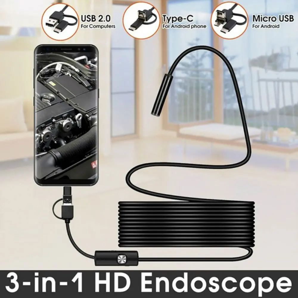 Endoskop 3 In 1 Yılan Kamera Usb Micro Usb Type-c 10m&nbsp;Sert&nbsp;Kablo