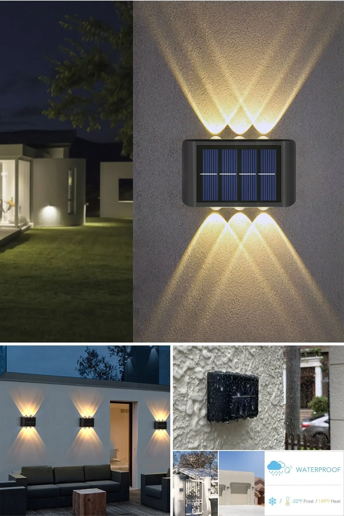 Modern 6ledli Solar Duvar Lamba Dekorasyon Aydınlatma Aplik Güneş Enerji Gün Işığı 2 Li Set
