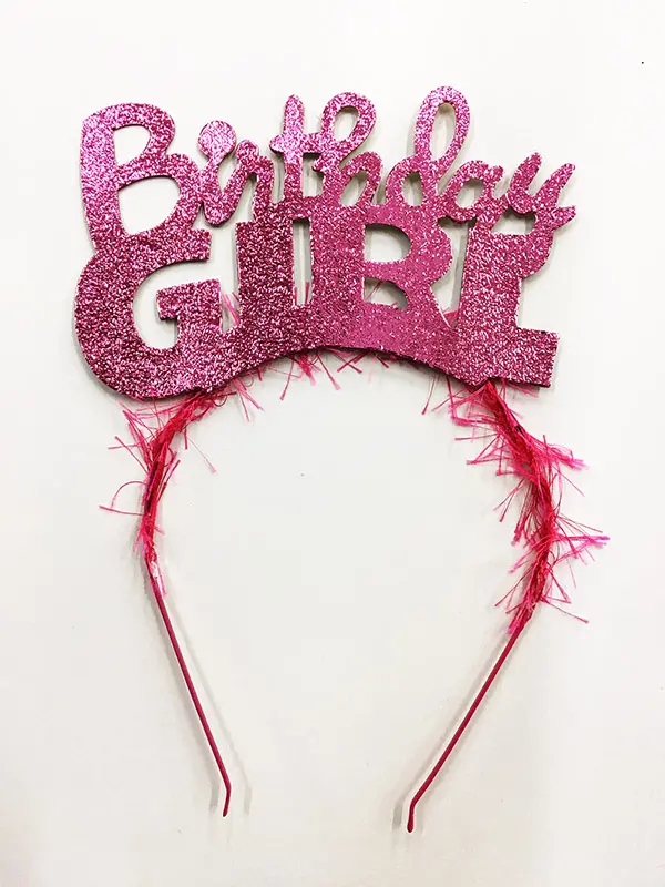 Birthday Girl Yazılı Metalize Parti Tacı Pembe Renk