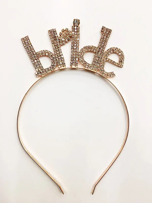 Kristal Taşlı Rose Gold Renk Bride Yazılı Taşlı Taç 18x13 cm
