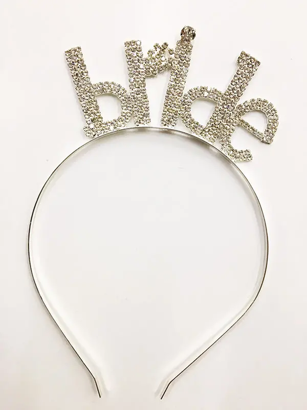 Kristal Taşlı Gümüş Renk Bride Yazılı Taşlı Taç 18x13 cm